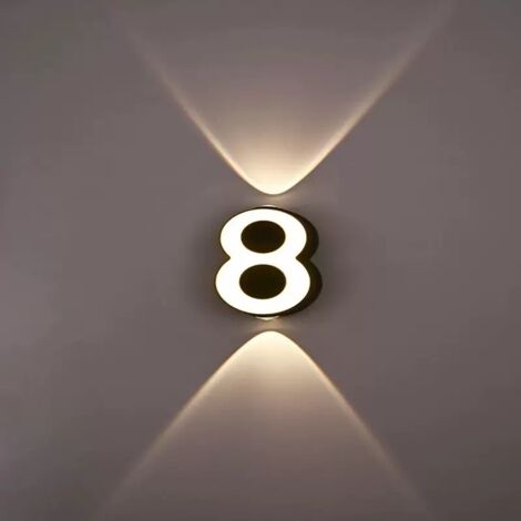 Applique LED LED numéro de maison 8, applique murale moderne extérieure avec lumière Up et Down, IP65 étanche, blanc chaud, pour façade et entrée