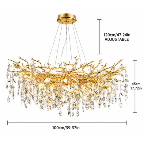 Grand lustre suspension doré 100 cm en cristal K9, luminaire design luxe E14 réglable 120 cm pour salon salle à manger