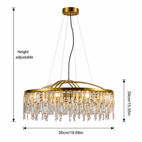 Lustre suspension doré 50 cm en cristal, luminaire design luxe E14 x8 réglable pour salon salle à manger chambre entrée