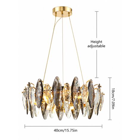 Lustre suspension doré 40 cm en cristal, luminaire design moderne E14 x5 réglable pour salon salle à manger chambre