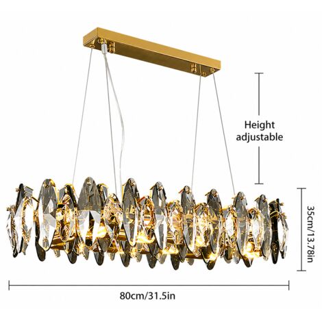Lustre suspension rectangulaire doré 80 cm en cristal, luminaire design luxe E14 x8 réglable pour salle à manger salon cuisine