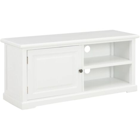Vidaxl – Meuble TV blanc 90x30x40 cm en bois de Paulownia – 1 porte et 2 compartiments ouverts – Accès facile de câble pour rangement optimisé (1/8)