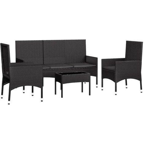 Salon de jardin 4 pcs avec coussins Noir Résine tressée vidaXL (1/5)