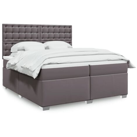 Sommier à lattes de lit avec matelas Gris 200x200 cm Similicuir vidaXL (1/5)