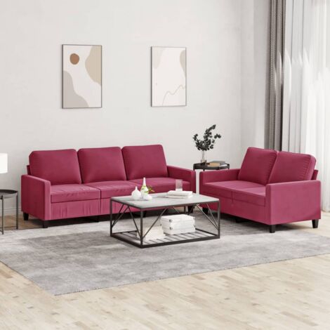 vidaXL Ensemble de canapés 2 pcs avec coussins Rouge bordeaux Velours (1/5)