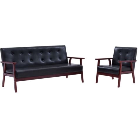 vidaXL Ensemble de canapés 2 pcs noir similicuir (1/5)