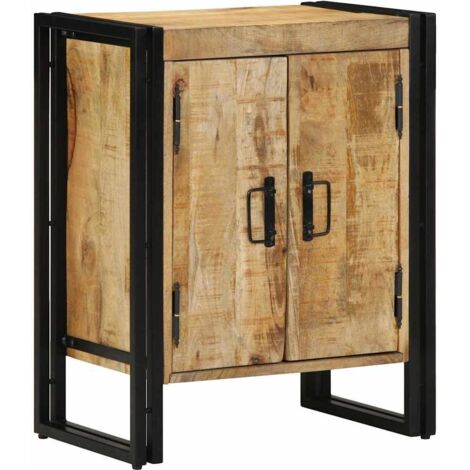Vidaxl – Meuble à chaussures noir en bois de manguier massif – 3 étagères – Dimensions 56x35x70 cm – Rangement intérieur avec portes (1/5)