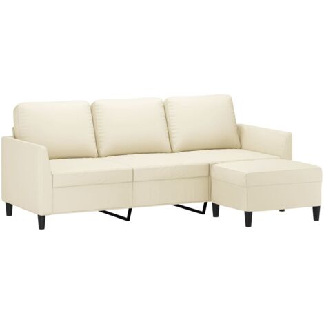 Vidaxl – Canapé droit 3 places avec repose-pieds – Similicuir crème 180 cm – Structure robuste en contreplaqué et métal – Confort optimal (1/6)