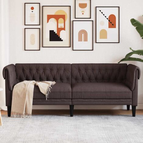 Vidaxl – Canapé Chesterfield 3 places marron foncé en tissu polyester – Dimensions 201,5 x 74,5 x 74,5 cm – Confort optimal et esthétique classique (1/5)
