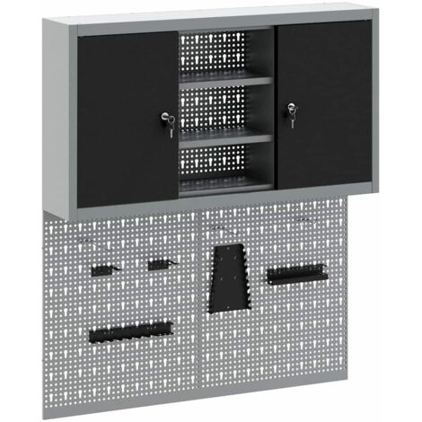 Set de Cabinet d'Outils et Pegboard avec étagère 3 pcs Noir vidaXL