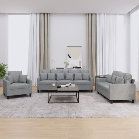 Vidaxl – Ensemble de canapés 3 places gris clair – Tissu 100 % polyester – Structure métal et contreplaqué – Dimensions 198 x 77 x 80 cm (1/7)