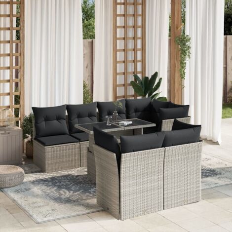 vidaXL Salon de jardin 8 pcs avec coussins gris clair résine tressée (1/5)