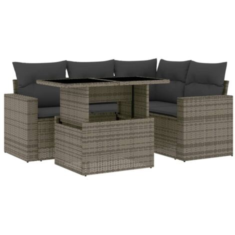 Salon de jardin 5 pcs avec coussins gris résine tressée vidaXL