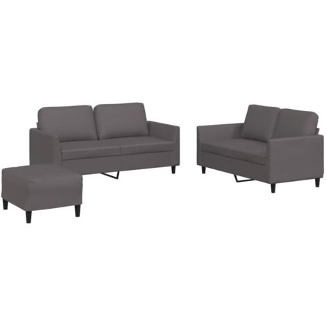 vidaXL Ensemble de canapés 3 pcs avec coussins Gris Similicuir (1/5)