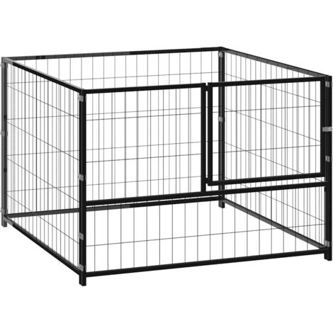 Chenil pour chien, Enclos pour chiens Extérieur Intérieur Noir 100x100x70 cm Acier vidaXL (1/5)
