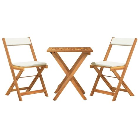 Vidaxl – Ensemble table et chaises de jardin pliables 3 pcs – Bois d'acacia massif avec finition à l'huile – Coussins confort inclus – Pour 2 personnes (1/7)