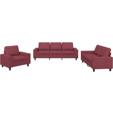 vidaXL Ensemble de canapés 3 pcs rouge bordeaux tissu (1/6)