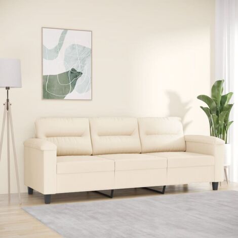 vidaXL Canapé à 3 places Beige 180 cm Tissu microfibre (1/5)