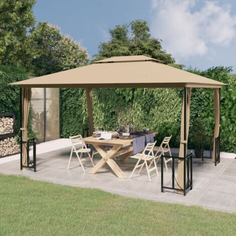 vidaXL Tonnelle avec parois et toit double 3x4 m Taupe (1/5)