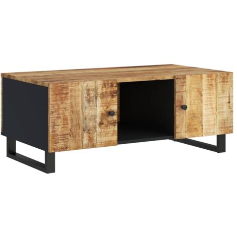 Vidaxl – Table basse fixe 100x54x40cm en bois de manguier massif – 3 compartiments de rangement – Pieds en fer stables – Surface robuste (1/5)