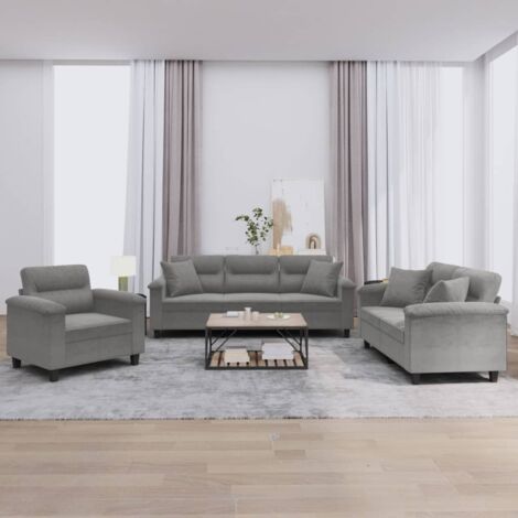 Vidaxl – Ensemble de canapés 3 places – Tissu microfibre gris foncé – Dimensions 210 x 77 x 80 cm – Rembourrage en mousse pour confort optimal (1/5)