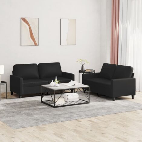 Ensemble de canapés 2 pcs avec coussins Noir Similicuir vidaXL (1/5)