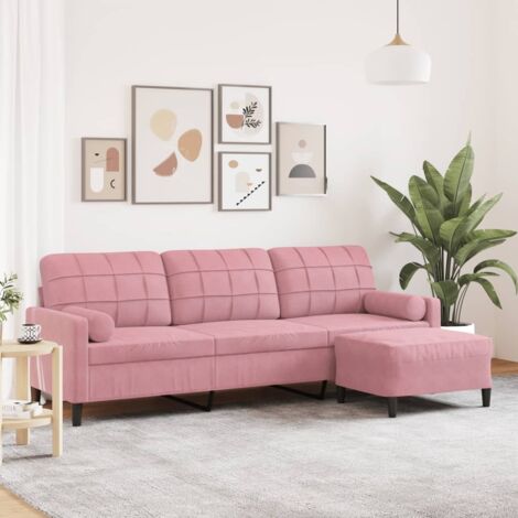 Vidaxl – Canapé droit 3 places avec repose-pieds – Velours rose – Longueur 210 cm – Accoudoirs rembourrés – Cadre métal robuste (1/5)
