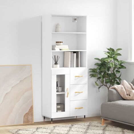 Buffet haut Blanc 69,5x34x180 cm Bois d'ingénierie vidaXL (1/5)