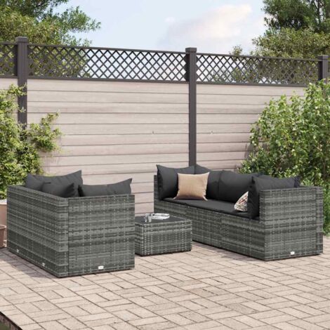 Vidaxl – Salon de jardin 6 pcs avec coussins gris – Résine tressée et acier enduit de poudre – Dimensions optimisées pour confort extérieur – Capacité 110 kg par siège (1/6)