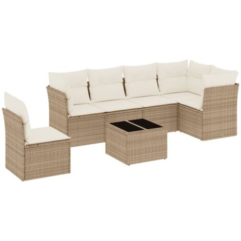 Salon de jardin avec coussins 7 pcs beige résine tressée vidaXL (1/3)