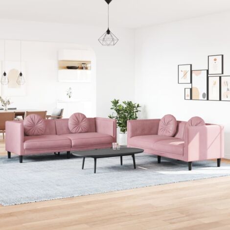 Ensemble de canapés 2 pcs avec coussins rose velours vidaXL (1/5)