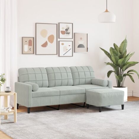vidaXL Canapé à 3 places avec repose-pieds Gris clair 180 cm Velours (1/5)