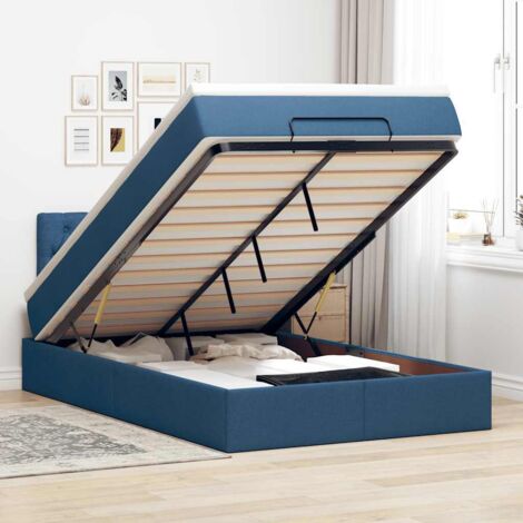 vidaXL Cadre de lit ottoman avec matelas bleu 120x190 cm tissu (1/5)