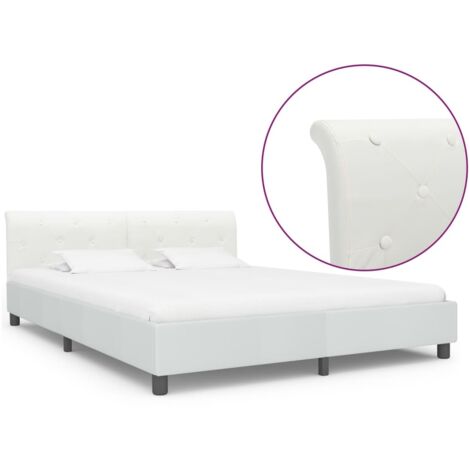 Vidaxl – Cadre de lit blanc similicuir 160x200 cm – Structure en bois de peuplier massif et MDF – Pieds en acier renforcé – Facile à assembler (1/5)