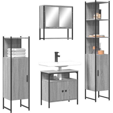 vidaXL Ensemble de meubles de salle de bain 4 pcs Sonoma gris (1/5)