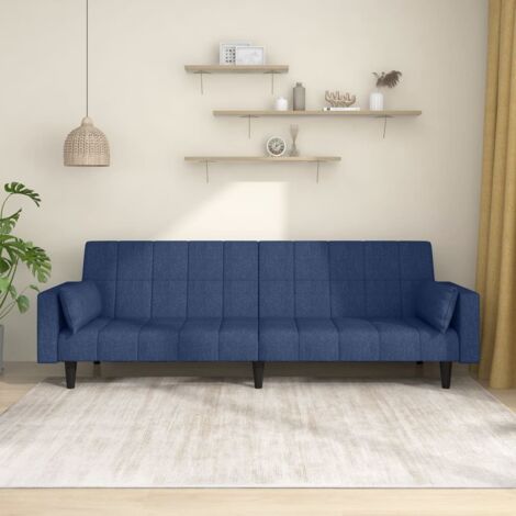 vidaXL Canapé-lit à 2 places avec deux oreillers bleu tissu (1/5)