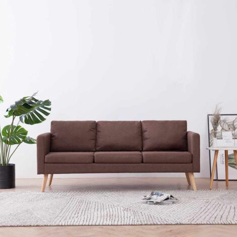 Vidaxl – Canapé droit 3 places en tissu marron – Largeur 150 cm – Cadre en bois robuste – Coussins amovibles et lavables – Confort optimal