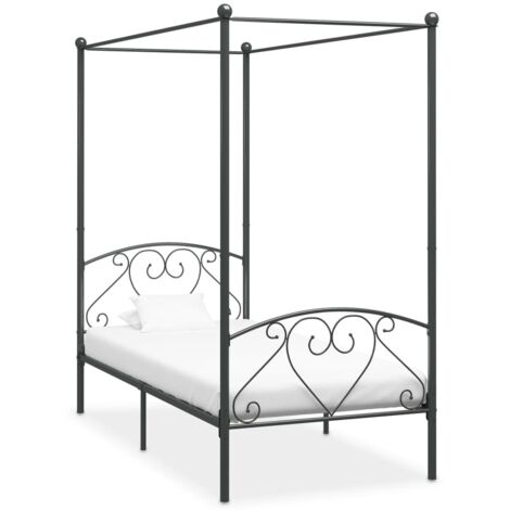 Cadre de lit à baldaquin sans matelas gris métal 120x200 cm vidaXL (1/5)