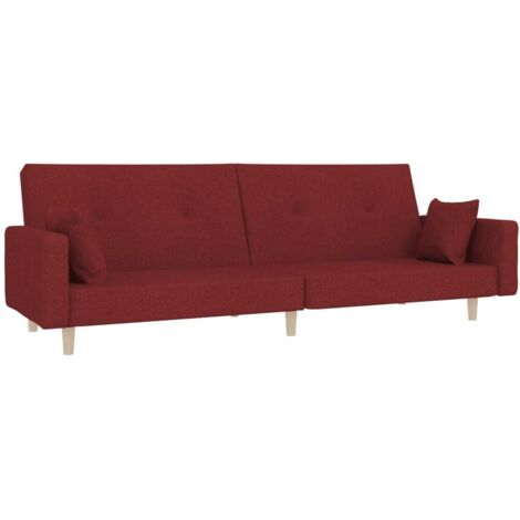 Canapé-lit à 2 places avec deux oreillers rouge bordeaux tissu vidaXL (1/5)