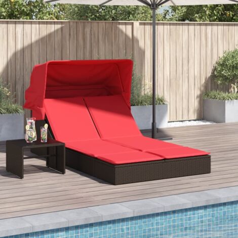vidaXL Chaise longue double avec auvent et coussins marron poly rotin (1/5)