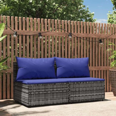 Vidaxl – Canapés centraux de jardin 2pcs gris – Résine tressée résistante aux intempéries – Coussins en mousse pour confort – Dimensions 63x63x57,5cm (1/6)
