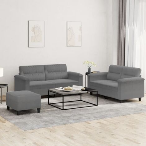 vidaXL Ensemble de canapés 3 pcs coussins gris foncé tissu microfibre (1/5)