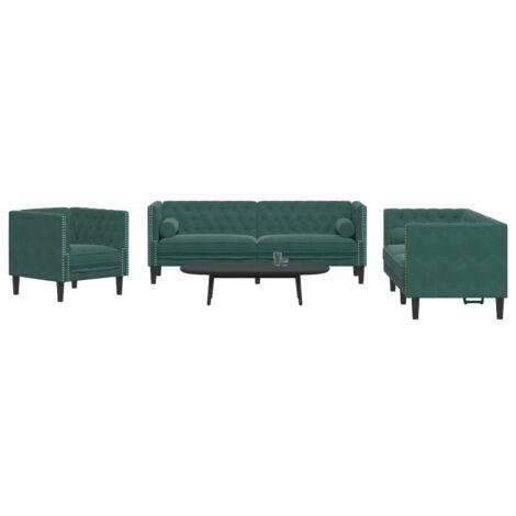 vidaXL Ensemble de canapé Chesterfield et traversins 3 pcs vert foncé (1/5)