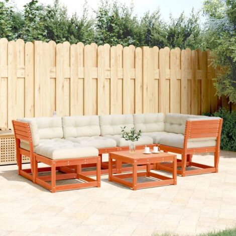 vidaXL Salon de jardin 6 pcs avec coussins cire marron bois pin massif (1/5)