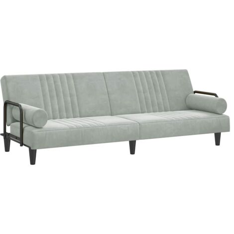 Vidaxl – Canapé-lit convertible 3 places gris clair en velours – Dossier réglable – Dimensions 205x89x70 cm – Avec 2 oreillers inclus (1/7)