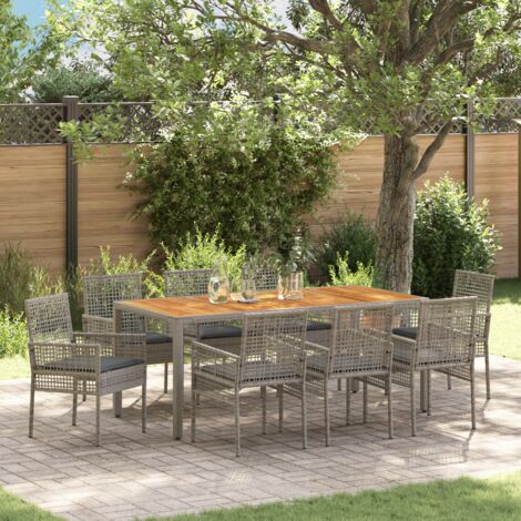 Ensemble repas jardin 9 pièces avec coussins gris en rattan poly vidaXL