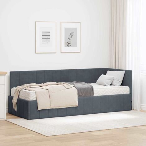 vidaXL Cadre de lit d'angle Gris foncé 80 x 200 cm Velours (1/5)