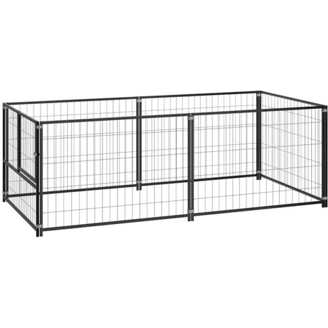 Vidaxl – Chenil en acier noir 200x100x70 cm – Enclos extérieur et intérieur pour chien – Porte avec loquet de sécurité – Ventilation optimale (1/6)
