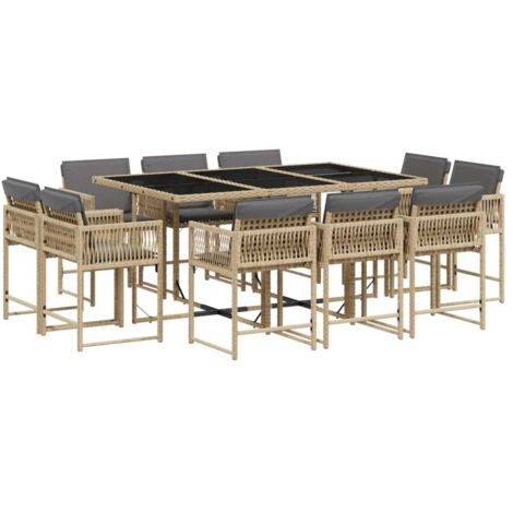 Vidaxl – Ensemble table et chaises de jardin 11 pcs – Résine tressée beige – Coussins amovibles et lavables – Table en verre trempé 165x106cm (1/4)