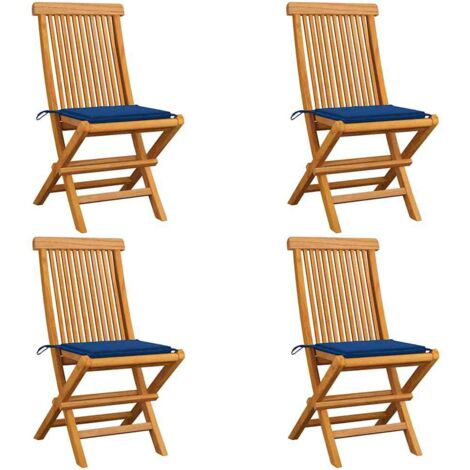 Chaises de jardin et coussins bleu royal lot de 4 Bois de teck vidaXL (1/5)